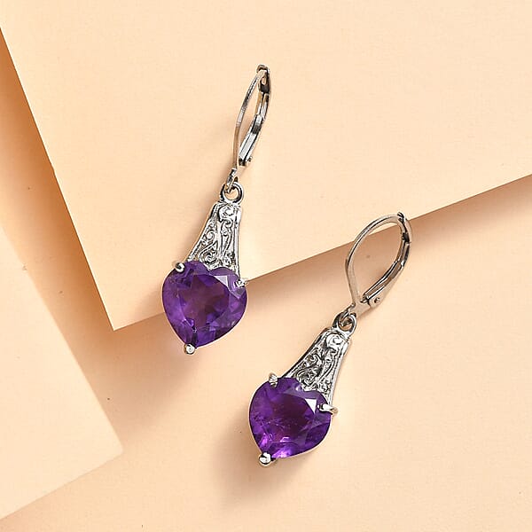 EverTrue African Amethyst Earrings In Stainless Steel 6.10 Ctw