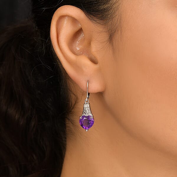 EverTrue African Amethyst Earrings In Stainless Steel 6.10 Ctw