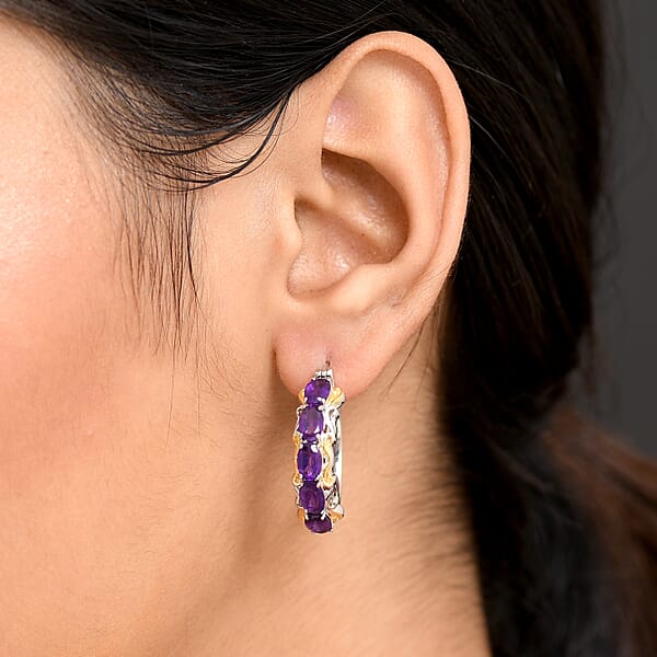EverTrue African Amethyst Full Hoop Earrings 18K YG Plated And Platinum Bond 4.50 Ctw