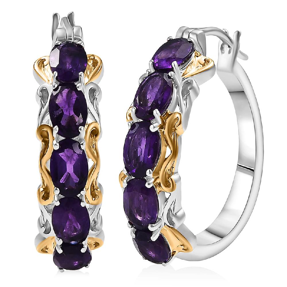 EverTrue African Amethyst Full Hoop Earrings 18K YG Plated and Platinum Bond 4.50 ctw
