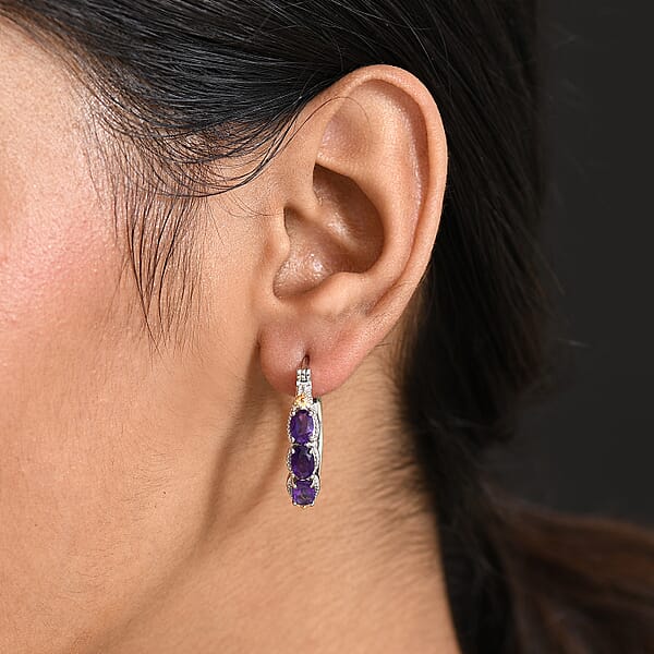 EverTrue African Amethyst Hoop Earring In 18K YG Plated And Platinum Bond 2.50 Ctw