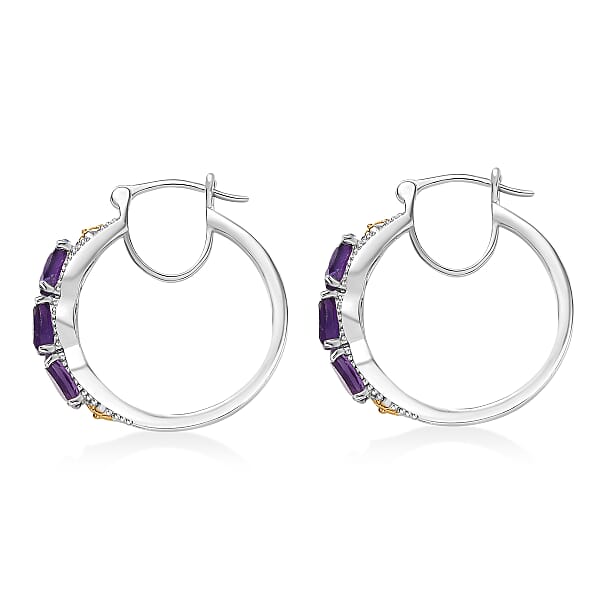 EverTrue African Amethyst Hoop Earring In 18K YG Plated And Platinum Bond 2.50 Ctw