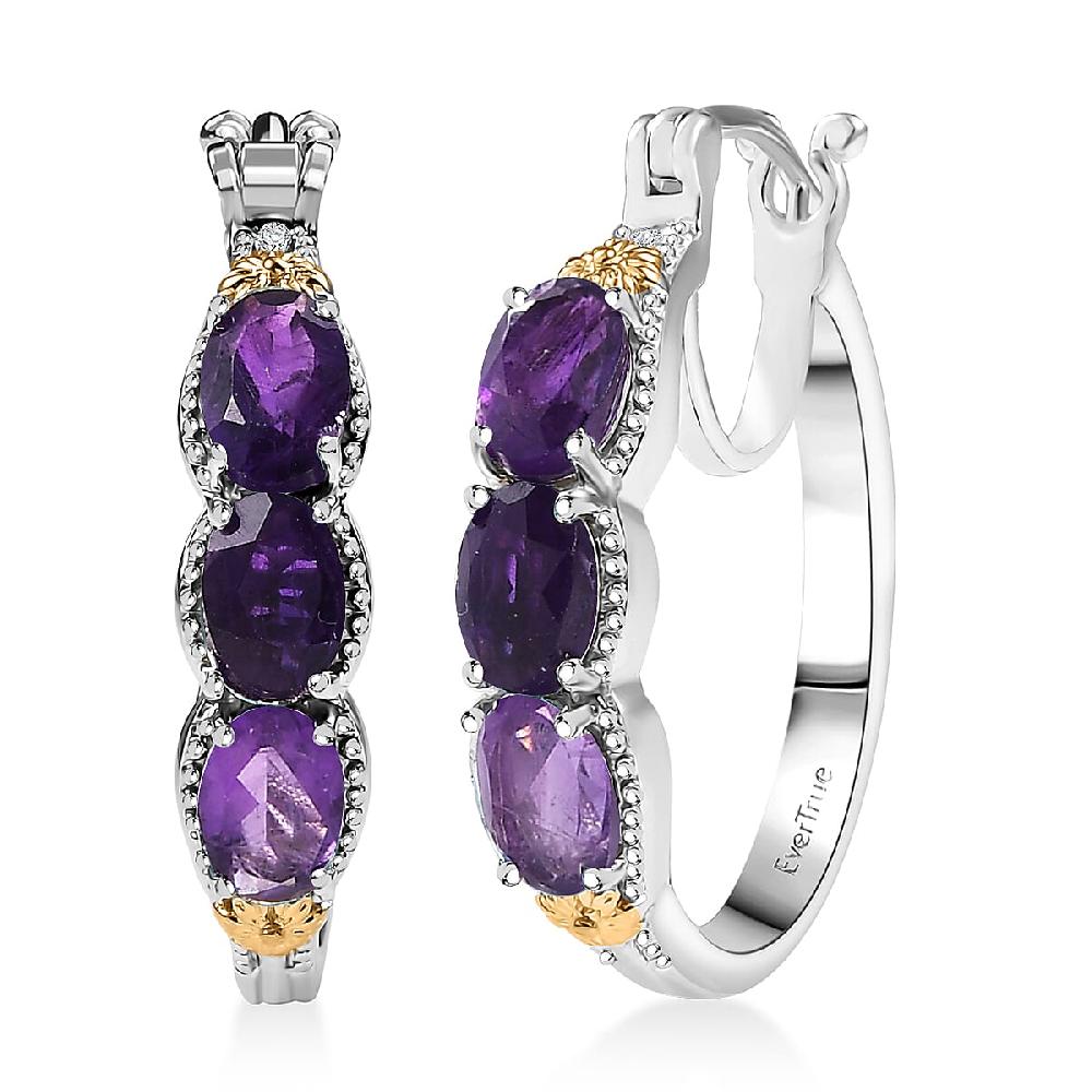 EverTrue African Amethyst Hoop Earring in 18K YG Plated and Platinum Bond 2.50 ctw