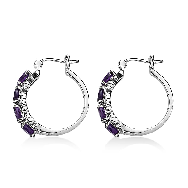 EverTrue African Amethyst Hoop Earrings In Stainless Steel 3.35 Ctw