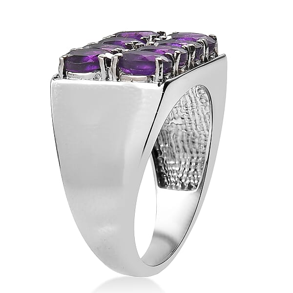EverTrue African Amethyst Men's Ring In Stainless Steel 3.50 Ctw