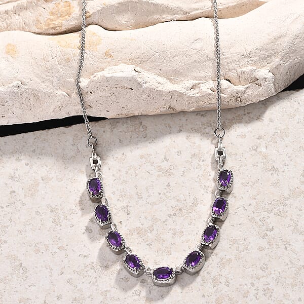 EverTrue African Amethyst Necklace In Stainless Steel 3.90 Ctw (18 Inches)