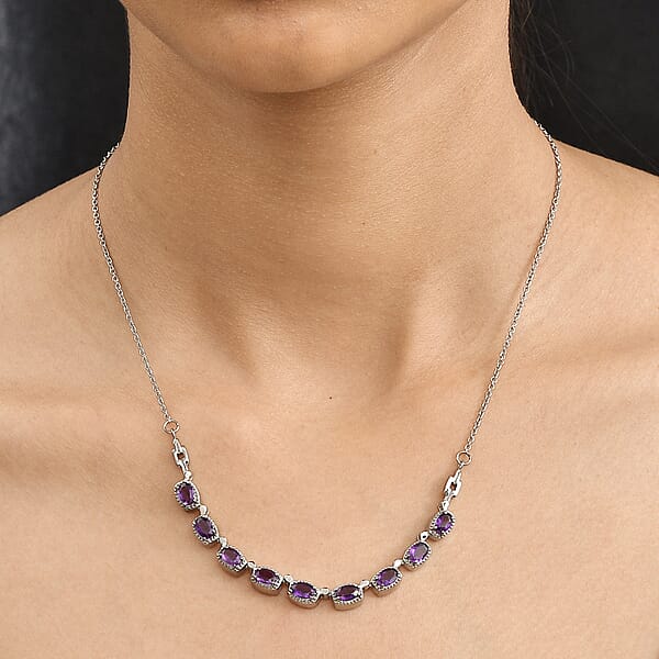 EverTrue African Amethyst Necklace In Stainless Steel 3.90 Ctw (18 Inches)