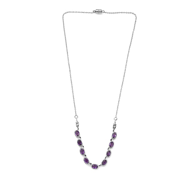 EverTrue African Amethyst Necklace In Stainless Steel 3.90 Ctw (18 Inches)