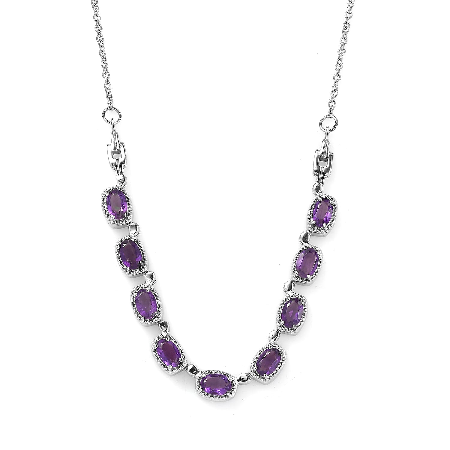 EverTrue African Amethyst Necklace in Stainless Steel 3.90 ctw (18 Inches)