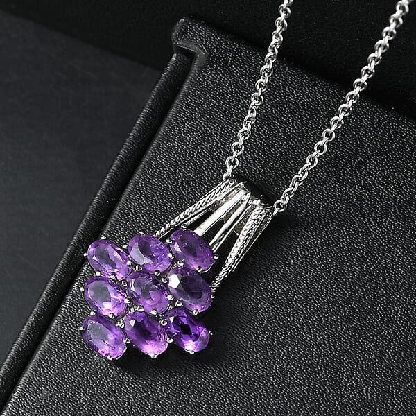 EverTrue African Amethyst Pendant Necklace In Stainless Steel 4.15 Ctw (20 Inches)