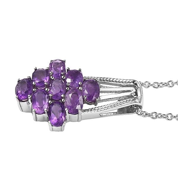EverTrue African Amethyst Pendant Necklace In Stainless Steel 4.15 Ctw (20 Inches)
