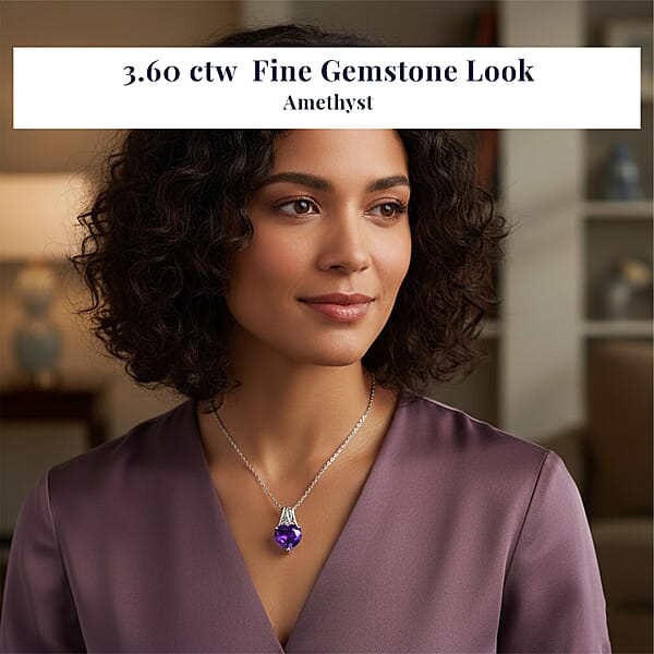 EverTrue African Amethyst Pendant Necklace In Stainless Steel 3.60 Ctw (20 Inches)