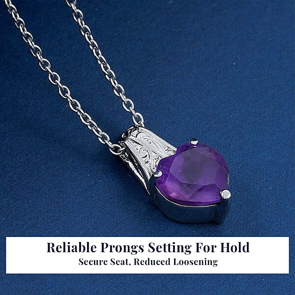 EverTrue African Amethyst Pendant Necklace In Stainless Steel 3.60 Ctw (20 Inches)
