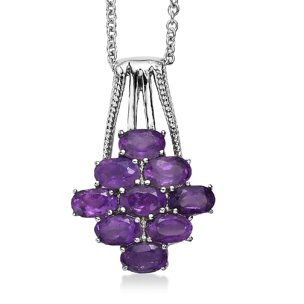 EverTrue African Amethyst Pendant Necklace in Stainless Steel 4.15 ctw (20 Inches)