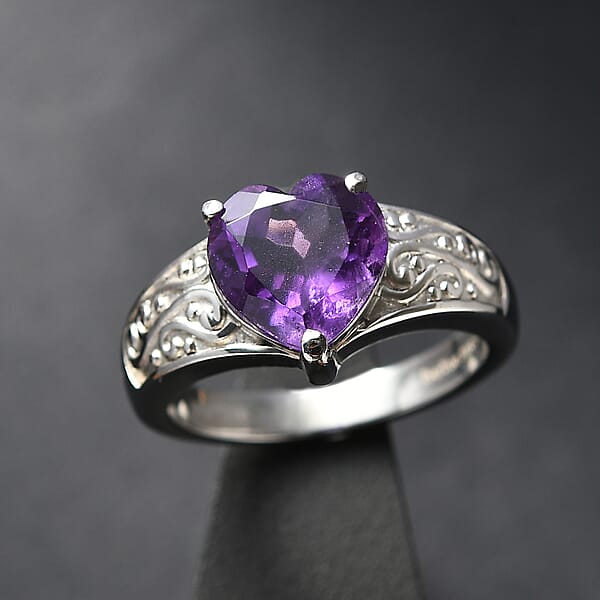 EverTrue African Amethyst Ring In Stainless Steel 3.20 Ctw