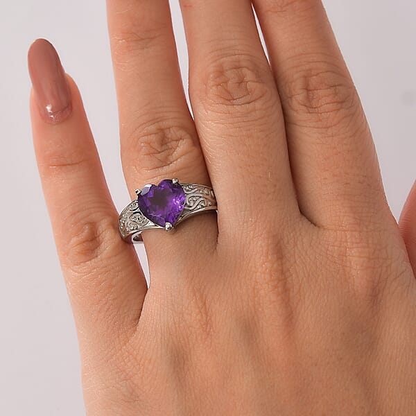 EverTrue African Amethyst Ring In Stainless Steel 3.20 Ctw