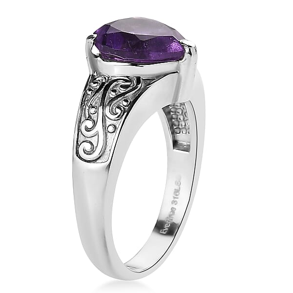 EverTrue African Amethyst Ring In Stainless Steel 3.20 Ctw