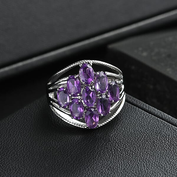 EverTrue African Amethyst Ring In Stainless Steel 5.00 Ctw