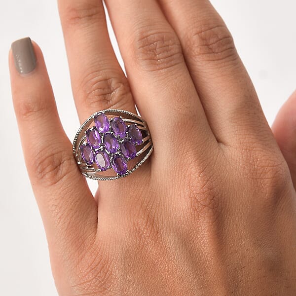 EverTrue African Amethyst Ring In Stainless Steel 5.00 Ctw