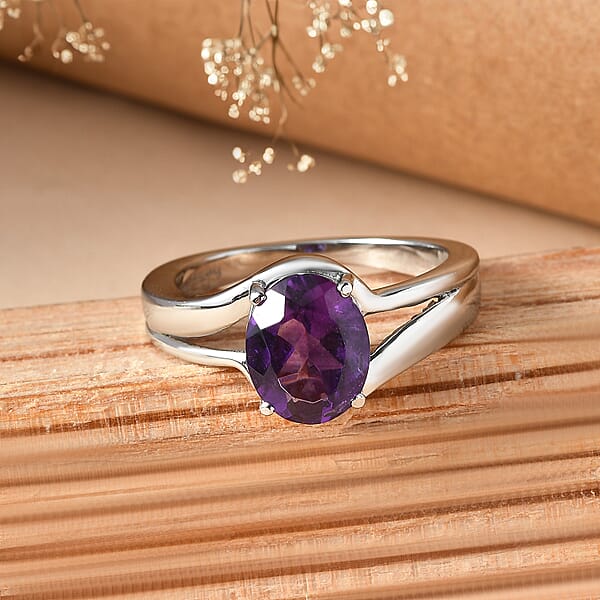 EverTrue African Amethyst Ring In Stainless Steel 2.60 Ctw