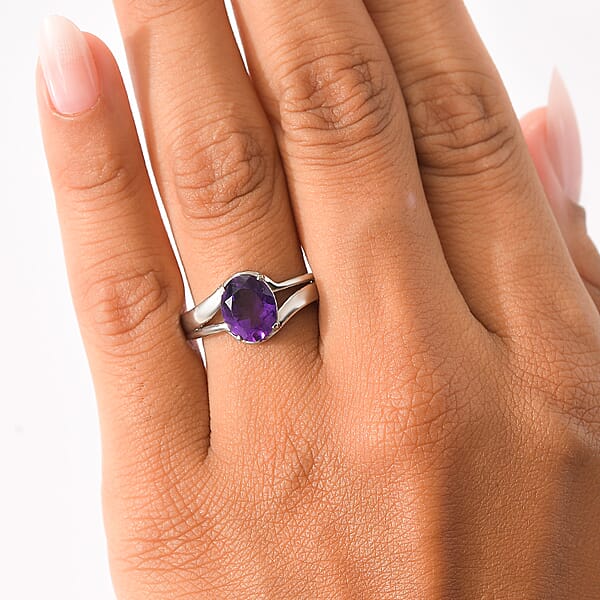 EverTrue African Amethyst Ring In Stainless Steel 2.60 Ctw