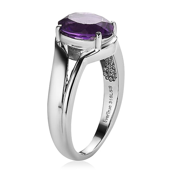 EverTrue African Amethyst Ring In Stainless Steel 2.60 Ctw