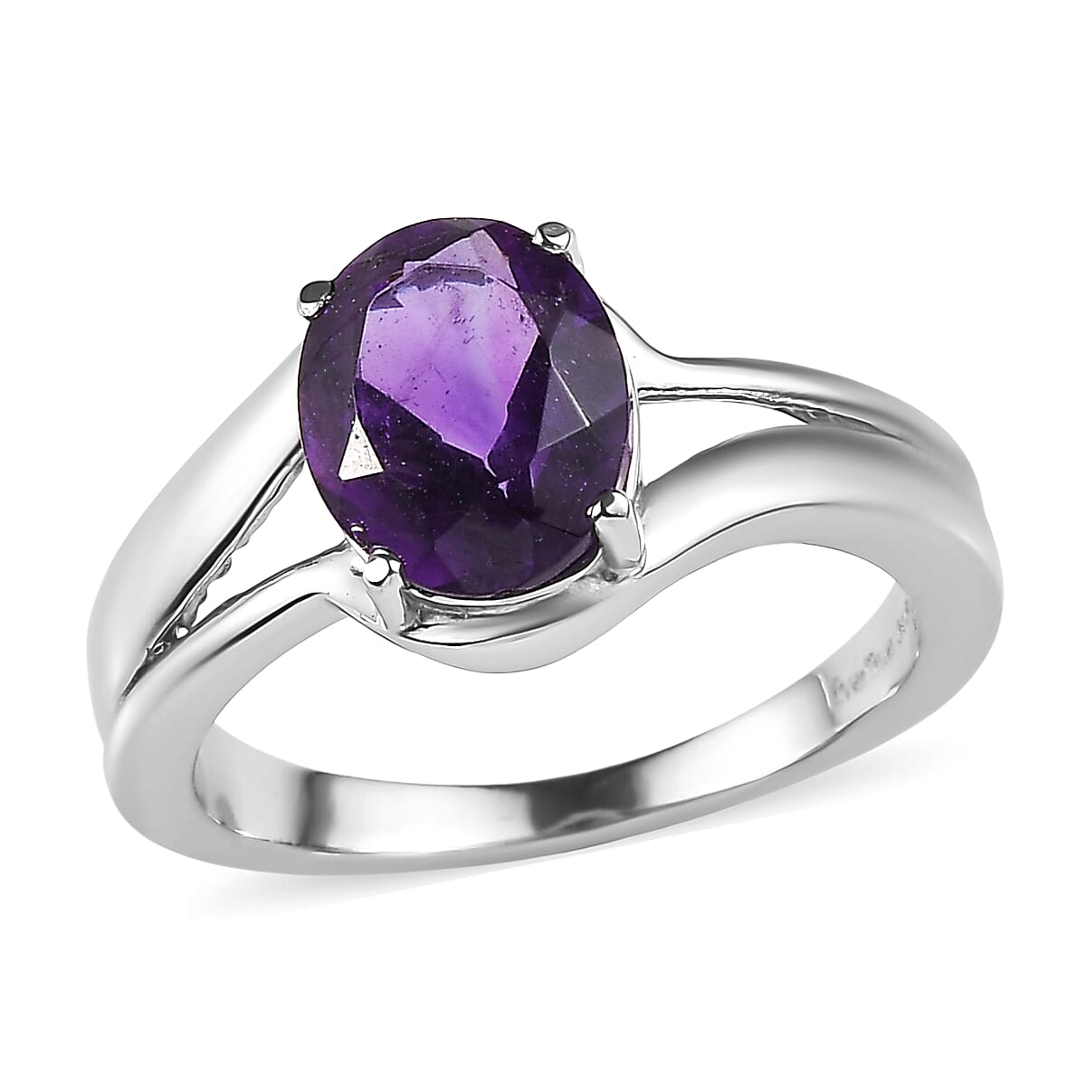 EverTrue African Amethyst Ring in Stainless Steel 2.60 ctw