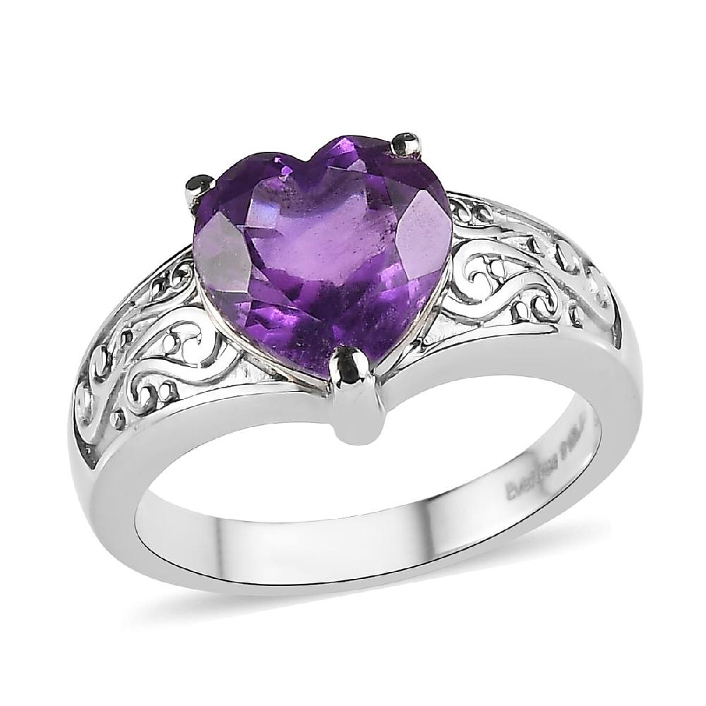 EverTrue African Amethyst Ring in Stainless Steel 3.20 ctw