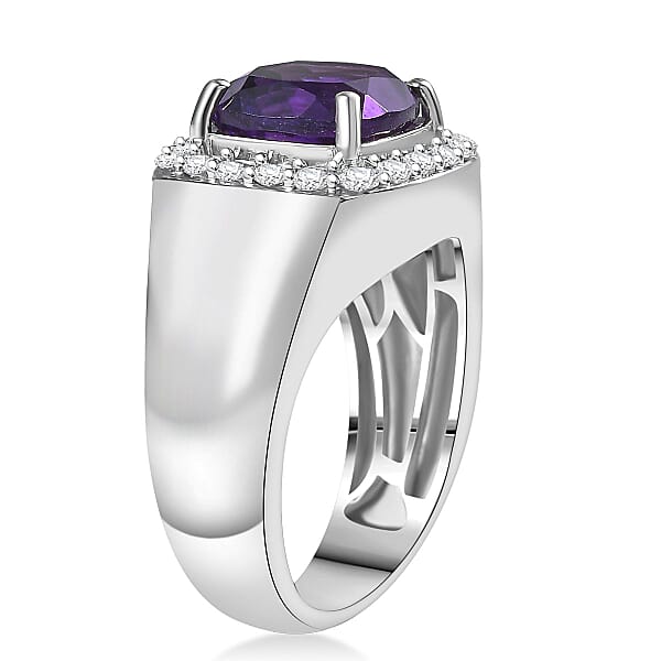 EverTrue African Amethyst White Zircon Mens Ring In Platinum Bond 5.00 Ctw