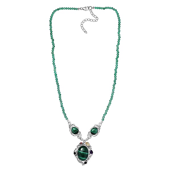 EverTrue African Malachite And Multi Gemstone 45.30 Ctw Blooming Garden Necklace In Platinum Bond 18 Inches