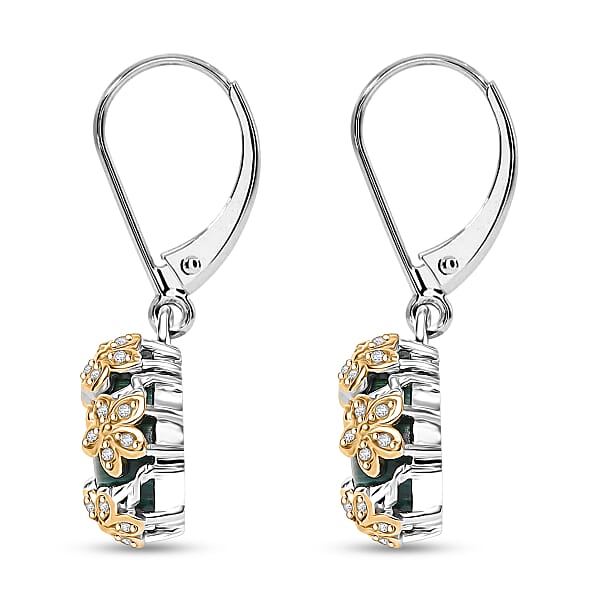 EverTrue African Malachite And White Zircon 9.75 Ctw Floral Earrings In 18K YG Plated And Platinum Bond