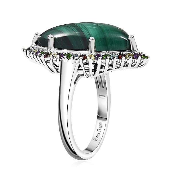 EverTrue African Malachite Multi Gemstone Ring In Platinum Bond 13.90 Ctw