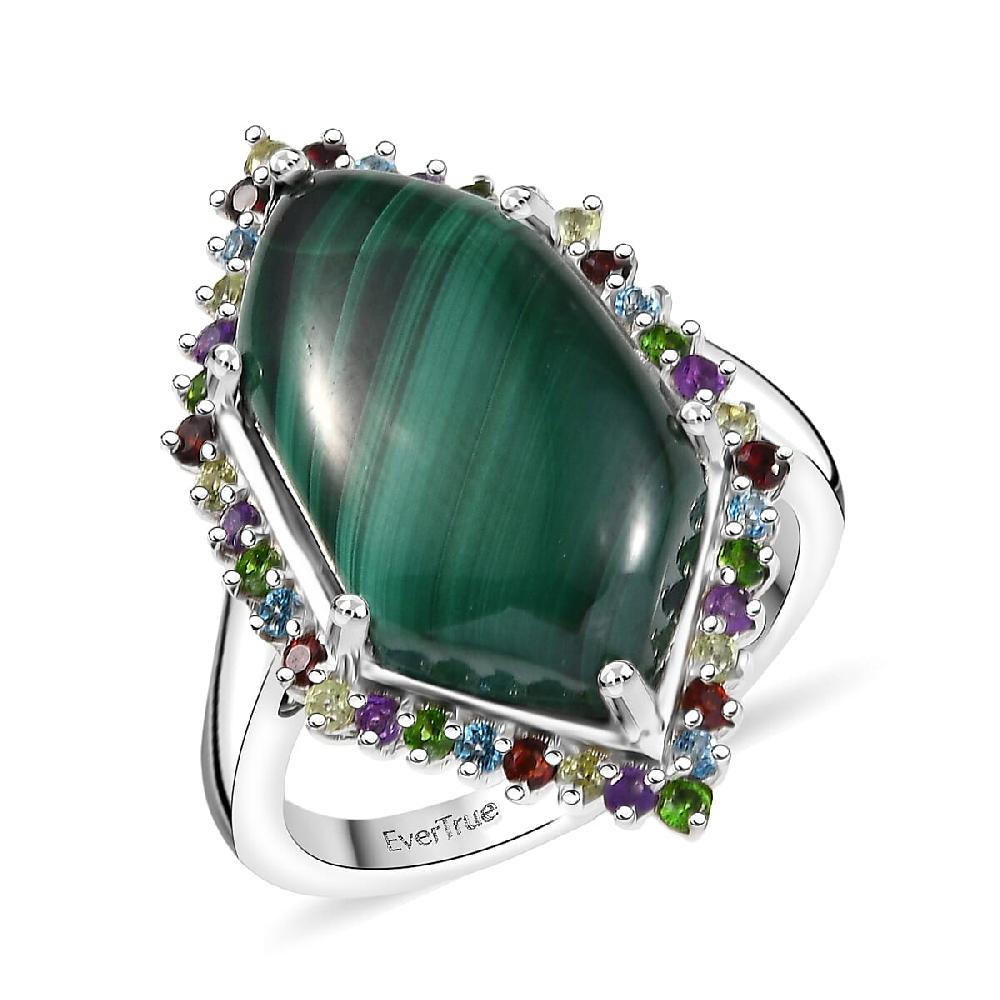 EverTrue African Malachite Multi Gemstone Ring in Platinum Bond 13.90 ctw