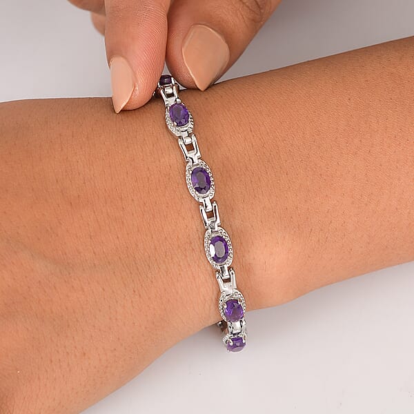 EverTrue Amethyst 3.15 Ctw Link Bracelet In Stainless Steel (6.50-8.0In)