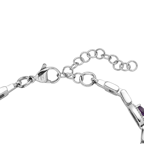 EverTrue Amethyst 3.15 Ctw Link Bracelet In Stainless Steel (6.50-8.0In)
