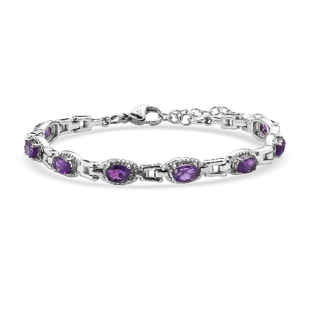 EverTrue Amethyst 3.15 ctw Link Bracelet in Stainless Steel (6.50-8.0In)