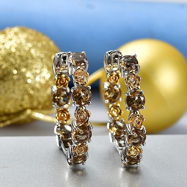 EverTrue Autumn Alexite 6.85 Ctw Rose Flower Hoop Earrings In 18K YG Plated And Platinum Bond