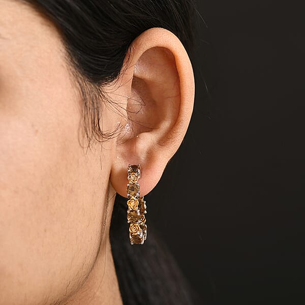 EverTrue Autumn Alexite 6.85 Ctw Rose Flower Hoop Earrings In 18K YG Plated And Platinum Bond