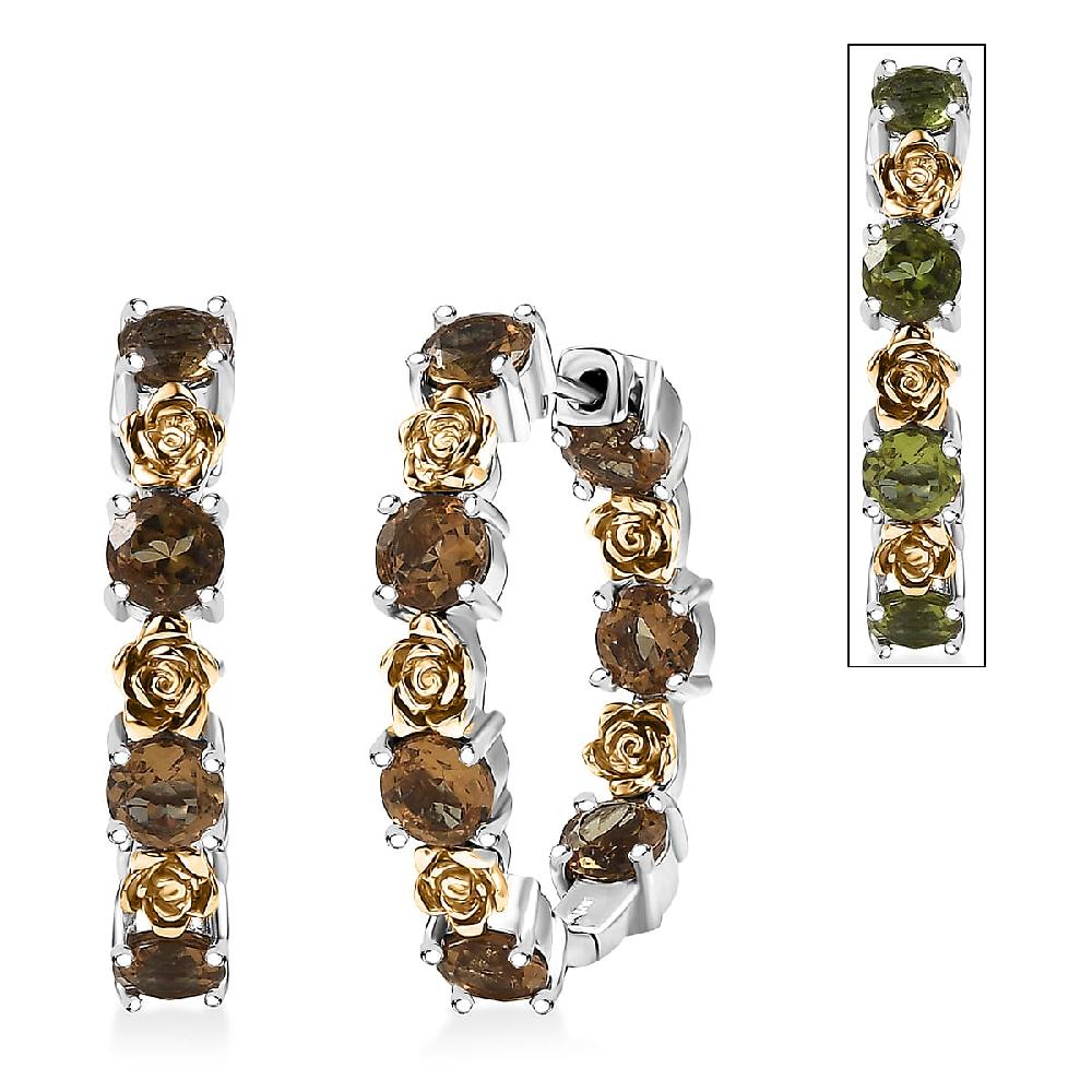 EverTrue Autumn Alexite 6.85 ctw Rose Flower Hoop Earrings in 18K YG Plated and Platinum Bond