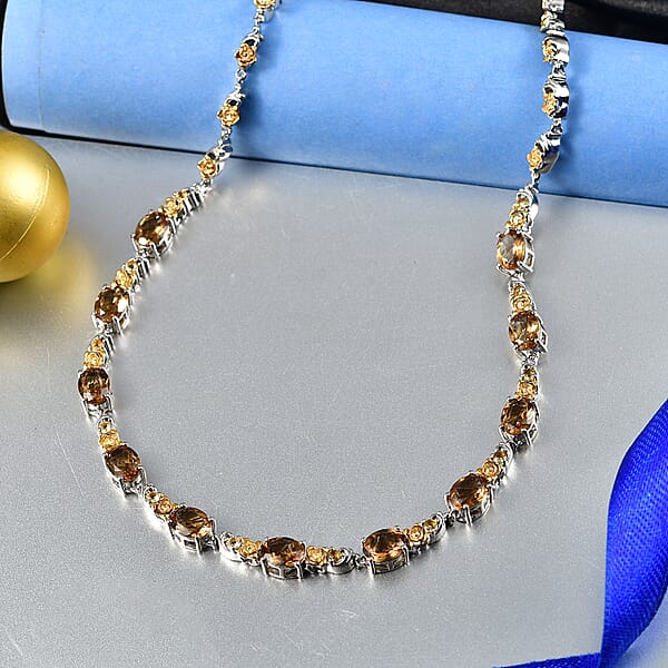 EverTrue Autumn Alexite And Brazilian Citrine 13.00 Ctw Rose Flower Necklace In 18K YG Plated And Platinum Bond 18-20 Inches