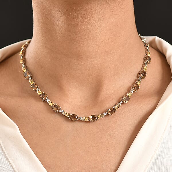 EverTrue Autumn Alexite And Brazilian Citrine 13.00 Ctw Rose Flower Necklace In 18K YG Plated And Platinum Bond 18-20 Inches