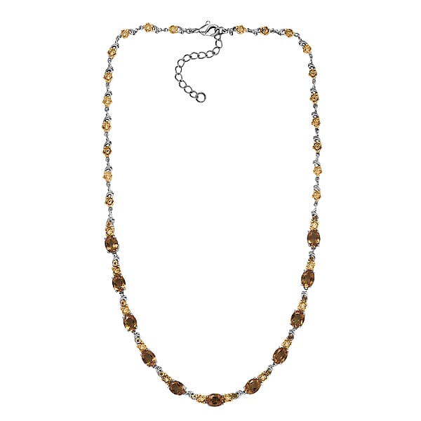 EverTrue Autumn Alexite And Brazilian Citrine 13.00 Ctw Rose Flower Necklace In 18K YG Plated And Platinum Bond 18-20 Inches