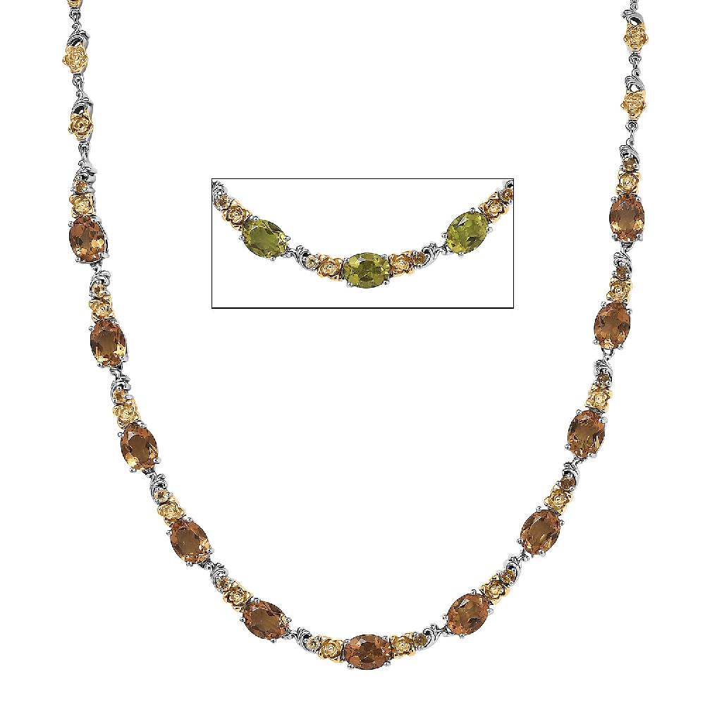 EverTrue Autumn Alexite and Brazilian Citrine 13.00 ctw Rose Flower Necklace in 18K YG Plated and Platinum Bond 18-20 Inches