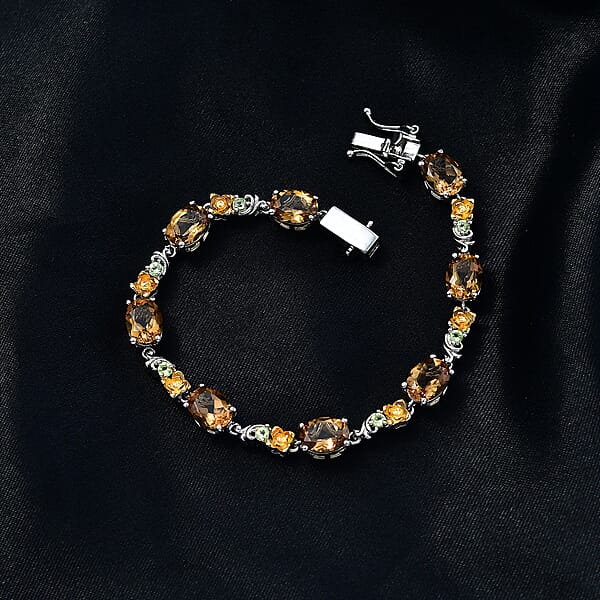 EverTrue Autumn Alexite And Hebei Peridot 11.30 Ctw Rose Flower Bracelet In 18K YG Plated And Platinum Bond (7.25 In)