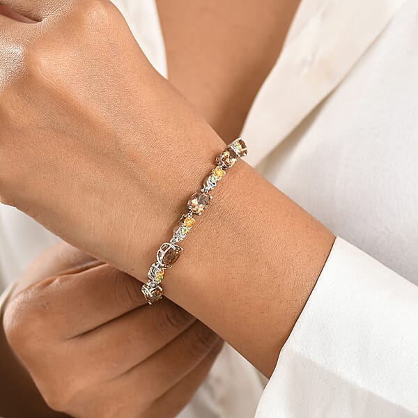 EverTrue Autumn Alexite And Hebei Peridot 11.30 Ctw Rose Flower Bracelet In 18K YG Plated And Platinum Bond (7.25 In)