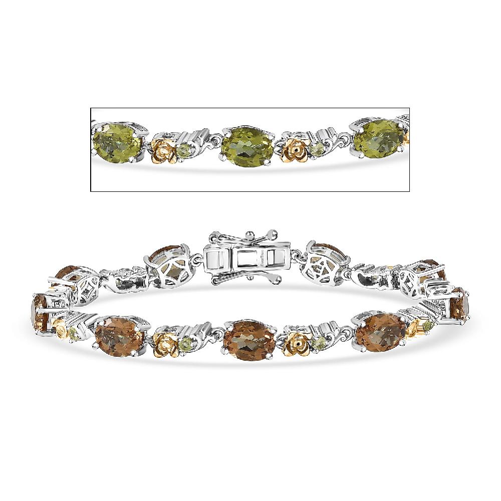 EverTrue Autumn Alexite and Hebei Peridot 11.30 ctw Rose Flower Bracelet in 18K YG Plated and Platinum Bond (7.25 In)