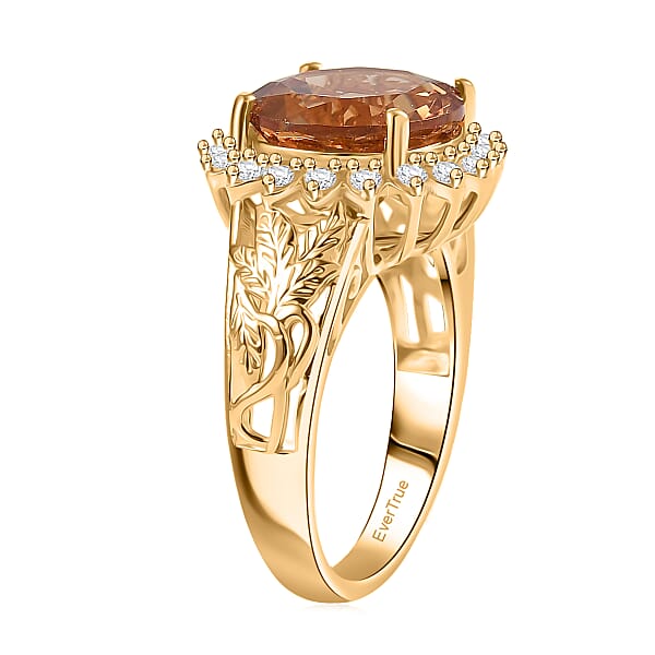EverTrue Autumn Alexite And White Zircon 5.25 Ctw Sunflower Bloom Ring In 18K YG Plated