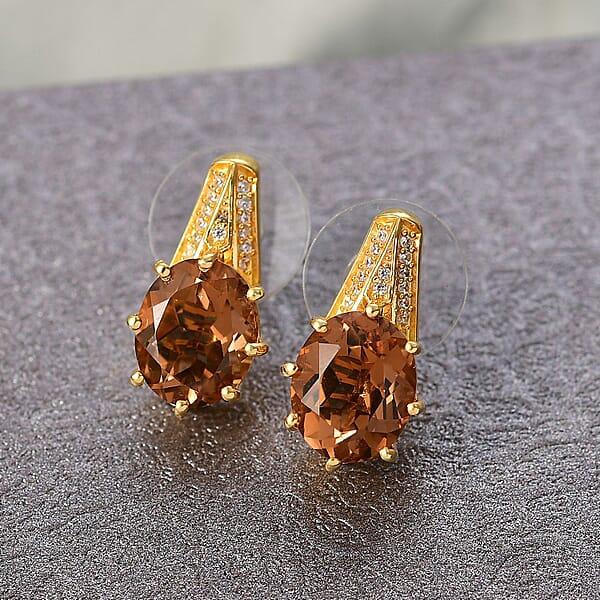EverTrue Autumn Alexite And White Zircon 7.20 Ctw Art Deco Earrings In 18K Yellow Gold Plated