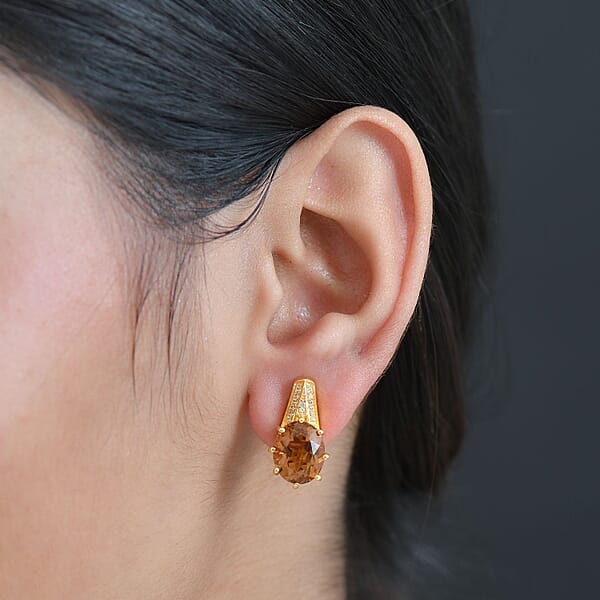 EverTrue Autumn Alexite And White Zircon 7.20 Ctw Art Deco Earrings In 18K Yellow Gold Plated