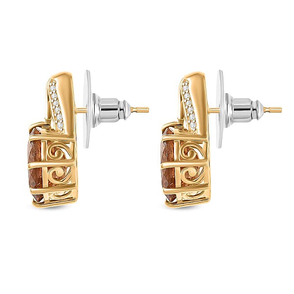 EverTrue Autumn Alexite And White Zircon 7.20 Ctw Art Deco Earrings In 18K Yellow Gold Plated